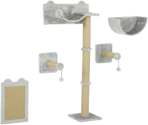 Wandklimset Kat  Muurklimset Katten  Krabpaal  Krabmat  Kattenmand  Lichtgrijs  Ruimtebesparend  Duurzaam Sisal