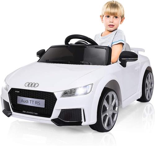 COSTWAY Audi geautoriseerd Elektrische kinderauto, 12V accu-aangedreven rijden op voertuig, met 2 motoren, MP3, muziek, hoge / lage snelheden, 2,4G afstandsbediening, speelgoed voor jongens en meisjes, LED-verlichting, toeter, dubbele deur open (Wit)