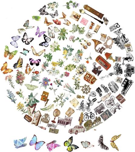 Thelau - Bloemenstickers, Decoratieve Scrapbooking Stickers voor DIY Scrapbook Craft - 4 stuks Vlinder Bloemen, Scrapbook Decoratie