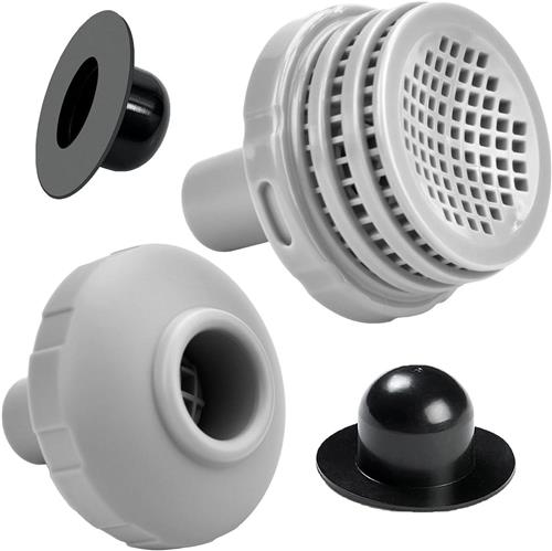 Thelau - Bovengrondse zwembadaccessoire set met uitlaatzeef, rooster en inlaatmondstuk - inclusief zwembadstekkerstop. Vervangingsonderdeel voor zwembaden met 1,25 inch aansluiting.