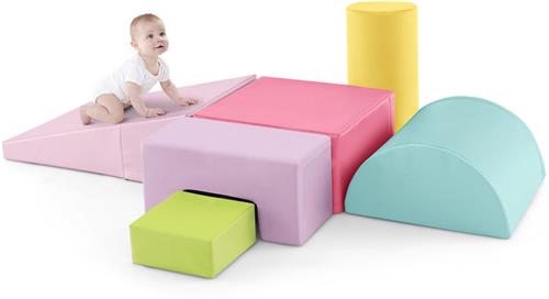COSTWAY Schuimbouwstenen, reuzenbouwstenen om te ravotten en te klimmen, zachte schuimbouwstenen, grote bouwstenen, meerkleurig, voor kleuters, baby's en schoolkinderen, 6 stuks