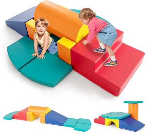 COSTWAY Schuimrubberen bouwstenen, zachte bouwstenen, zacht voor klimmen en glijden, reuzenbouwstenen van PU, grote bouwstenen, klimblokken, voor binnen voor kinderen vanaf 1 jaar, 10 stuks