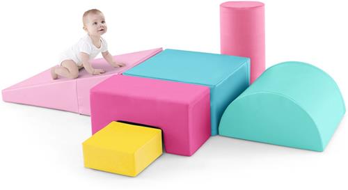 COSTWAY Schuimbouwstenen, reuzenbouwstenen om te ravotten en te klimmen, zachte schuimbouwstenen, grote bouwstenen, meerkleurig, voor kleuters, baby's en schoolkinderen