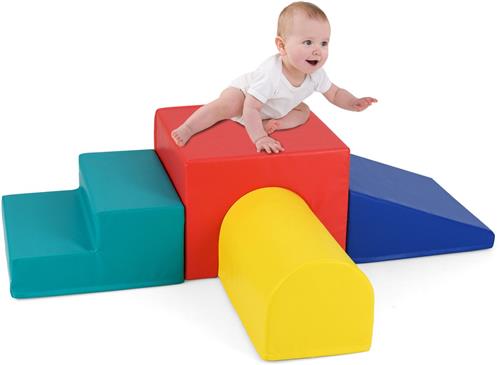 COSTWAY 4-delige schuimbouwstenen, zachte bouwstenen om te klimmen en ravotten, reuzenbouwstenen van schuim, grote bouwstenen voor binnen voor baby's en peuters