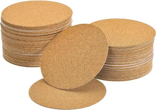 100 zelfklevende ronde kurkplaten - 9 x 9 cm - kurktegels - achterplaten - kurkonderzetter - doe-het-zelf knutselprojecten - bruin - pak van 100 stuks