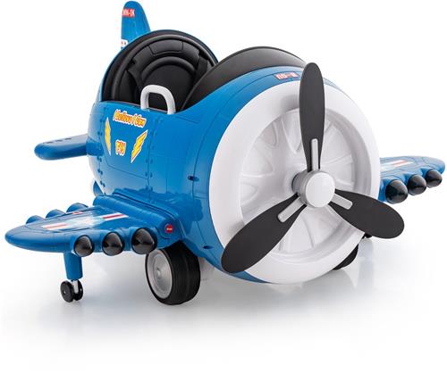 COSTWAY Elektrische auto voor kinderen in vliegtuiglook, met afstandsbediening, kindervoertuig met joysticks en draagvlakken en propellers, voor kinderen vanaf 3 jaar (blauw + wit)