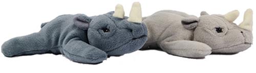 PIA Soft Toys - Set van 2 Pluche Neushoorn Knuffels - met bonen - liggend - 2 kleuren - 23 cm