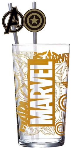 Marvel Glass Tumbler with Straws Logo & Avengers 485 ml