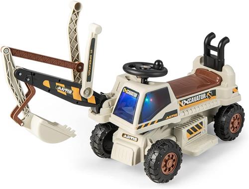 COSTWAY 6 V graafmachine voor kinderen, met draaibare en verstelbare schep, elektrische graafmachine voor kinderen vanaf 3 jaar, lichtgrijs