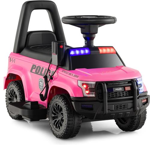 COSTWAY Elektrische politie-auto voor kinderen, 6 V, elektrische kinderauto met opbergruimte, megafon, waarschuwingslicht, claxon en voetpedalen, elektrische auto voor kinderen vanaf 18 maanden (roze)