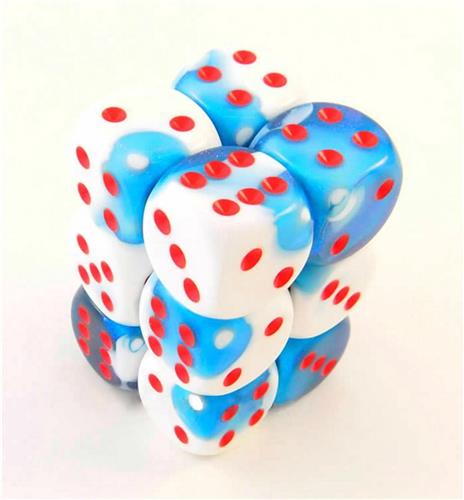 Chessex Gemini Astral Blauw-Wit/Rood D6 16mm Dobbelsteen Set (12 stuks)