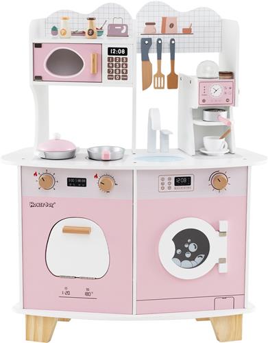 COSTWAY Kinderkeuken met accessoires, kinderkeuken met koffiezetapparaat, magnetron, oven, wasmachine, speelkeuken voor kinderen vanaf 2 jaar