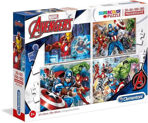 Clementoni 4 in 1 puzzel Marvel - 20 - 60 - 100 - 180 stukjes