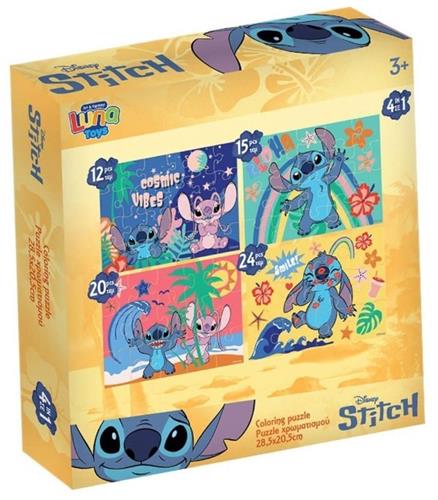 Lilo & Stitch 4-in-1 Puzzel Set  12/15/20/24 Stukjes  Diverse Formaten  Kinderpuzzel