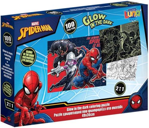 Spiderman Glow in the Dark Puzzel 100 Stukjes  48Ã—34 cm  2-in-1 Kleur & Puzzel Speelset - Spidey - Spider-man