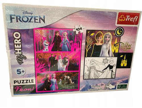 Frozen Neon Puzzel 104 Elementen met Glow-in-the-Dark Poster