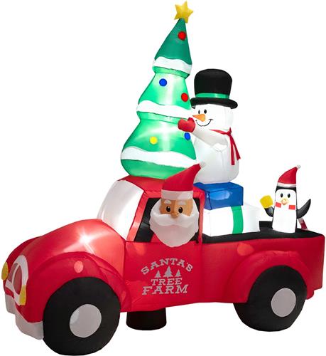COSTWAY Opblaasbare kerstman rijdt een auto, led-kerstdecoratie met sneeuwpop, kerstboom, cadeau, pinguÃ¯n, winterdecoratie, polyester, voor binnenplaats, gazon, tuin, zelfopblazend