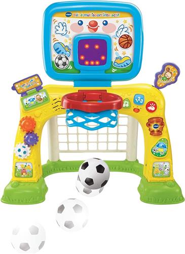 Interactieve multisport baby, meerkleurig, motorische structuur voor baby's, 2-in-1, voetbalkooi, basketbalmand met scorebord en ballonnen, cadeau voor kinderen vanaf 1 jaar