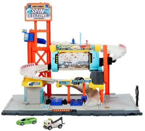 Matchbox Turbo Cyklon Autowasstraat met 2 Autootjes