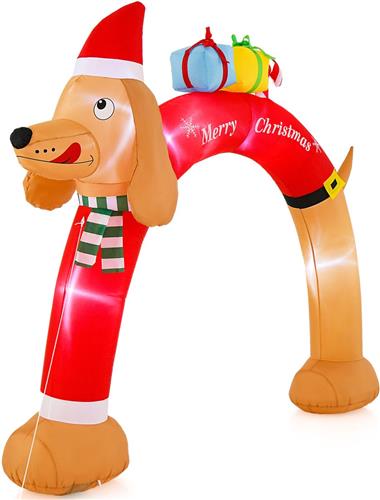 COSTWAY Opblaasbare kerstboog teckel, 242 cm, kerstdecoratie met led en draagtas, grote kerstverlichting voor tuin, binnenplaats, terras, zelfopblazend