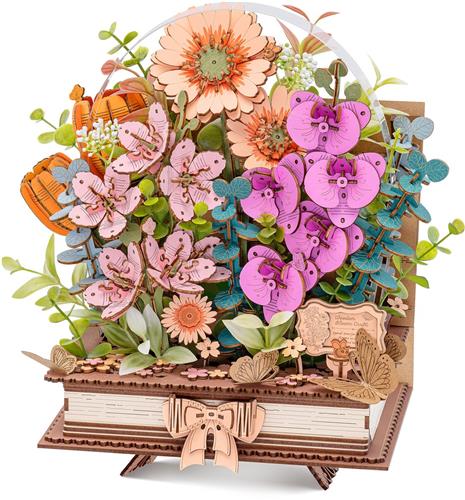 Robotime Wooden Blooming Book - Rowood Wooden Bloom Craft Series - TW04H - Bloemen - Bouwpakket - Knutselen - Cadeautip