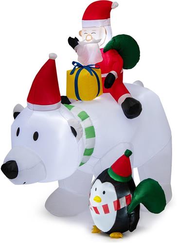 COSTWAY 210 cm opblaasbare kerstman ijsbeer, met pinguÃ¯n & geschenkdoos, kerstfiguur met LED-binnenverlichting, kerstdecoratiefiguur incl. blazer en montagetoebehoren