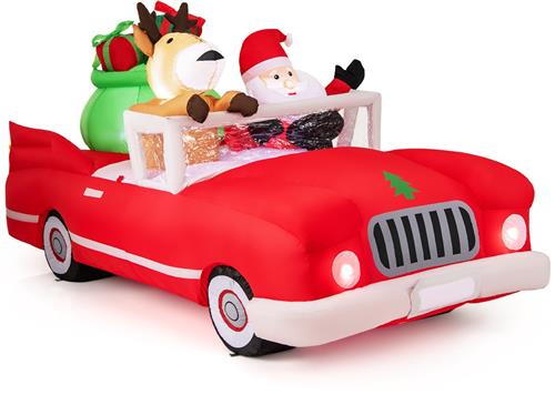 COSTWAY Opblaasbare kerstman in cabriolet led, kerstdecoratie met slee en geschenkdoos, kerstdecoratie polyester, kerstverlichting voor binnenplaats, gazon, tuin, feest, zelfopblazend