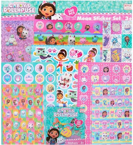 Gabbys Dollhouse XXL Stickerset - Extra Groot Stickerpakket - 500 Stickers - Inclusief Laserstickers, Glitterstickers & 3D Puffy Stickers - 9 Unieke Stickervellen - Groot Formaat - Knutselen, Plakken & Verzamelplezier - Ideaal Cadeau voor Meisjes &