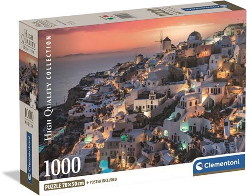 Clementoni Puzzel 1000 Stukjes  Santorini Griekenland Zonsondergang  Oia Dorp met Witte Huisjes en Blauwe Koepels  Mediterrane Landschap Legpuzzel  Voor Volwassenen & Tieners  Premium Kwaliteit