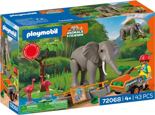 PLAYMOBIL Animal & Friends Olifant met Dierenverzorger | Dierentuinspeelgoedset met 4 dieren en verblijfaccessoires | Voor kinderen vanaf 4 jaar | 72068