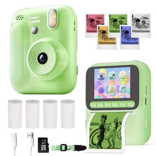 BLOSSOM Kindercamera Full HD met Printer - 1080P - 32GB - Digitale Camera Kinderen - Selfie Camera - Video - Spelletjes - Groen