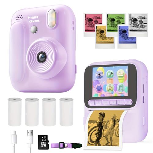 Kindercamera Full HD met Printer - 1080P - 32GB - Digitale Camera Kinderen - Selfie Camera - Video - Spelletjes - Paars