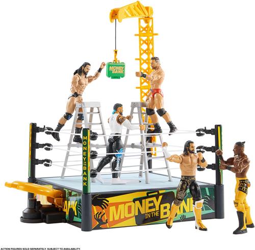 Mattel WWE speelset Money in the Bank Cash-In ring met accessoires.
