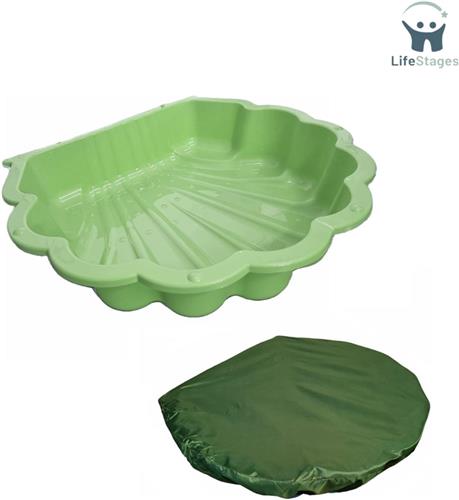 LifeStages - Zandbak Schelp - Waterschelp - Zandschelp Met Afdekzeil - (Lichtgroen Incl. Dekzeil)