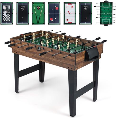COSTWAY 10-in-1 multispeeltafel, multifunctionele tafel met tafelvoetbal, hockey, biljart, shuffleboard, bowling en 4 bordspellen, combi-tafel van hout, speelkamer, tafelvoetbaltafel voor kinderen en