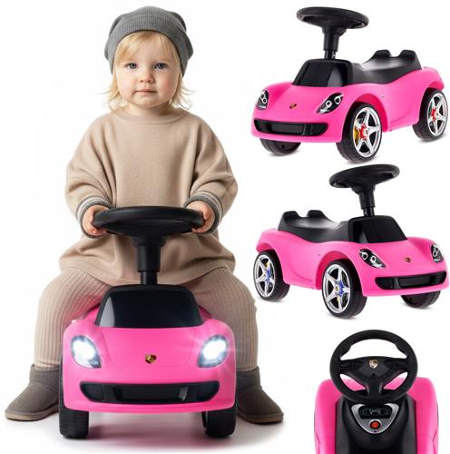 sun baby Loopauto voor kinderen vanaf 18 maanden  Porsche Carrera GT  stuur met knoppen, koplampen, realistische stickers, tot 30 kg, roze
