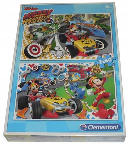Clementoni Puzzel 2x60 Stukjes - Mickey en de Raceauto's