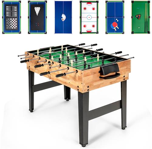 COSTWAY 10-in-1 multispeeltafel, multifunctionele tafel met tafelvoetbal, hockey, biljart, shuffleboard, bowling en 4 bordspellen, combi-tafel van hout voor speelkamer, tafelvoetbaltafel voor kinderen