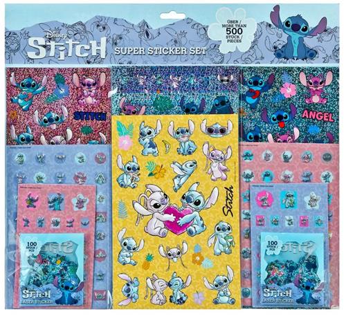 Disney Stitch Super Sticker Set - 500 Stickers - Met Glitters en 3D stickers en Laser stickers