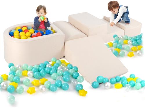 COSTWAY 5-delige schuimbouwstenen, reuzenbouwstenen met ballenbad, grote bouwstenen om te ravotten en te klimmen, klimblokken, zachte bouwstenen voor speelkamer, kinderkamer (beige)