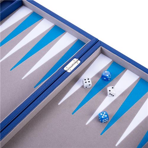 Longfield Backgammon 18 , grijs/blauw/wit ingelegd vilt