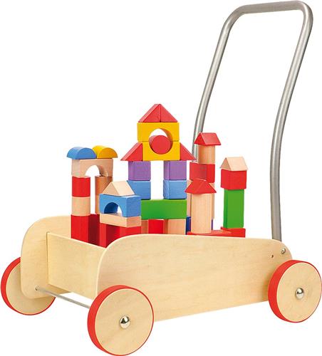 Loopwagen - Hout - Voor baby- leren lopen en leren bouwen! - Babywalker - Anti slip wieltjes