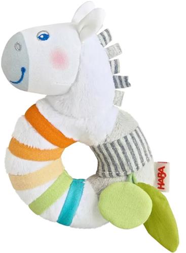 Haba rammelaar zebra baby speelgoed textiel kleurrijk.