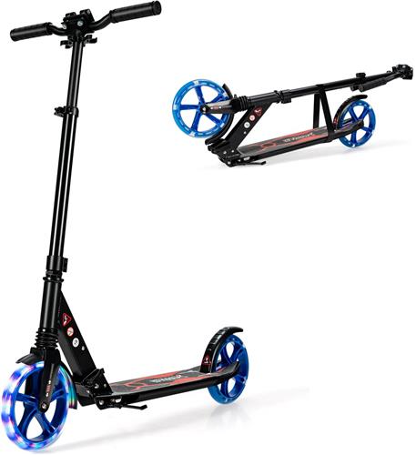 COSTWAY opvouwbare kinderstep met verlichting, in hoogte verstelbare step met draagriem en standaard, citystep met een draagvermogen tot 100 kg, kickstep voor kinderen en volwassenen