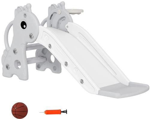 Merax 3-in-1 Kinderglijbaan Giraf  Met Klimtrap en Basketbalring + Bal  Voor Binnen  Grijs