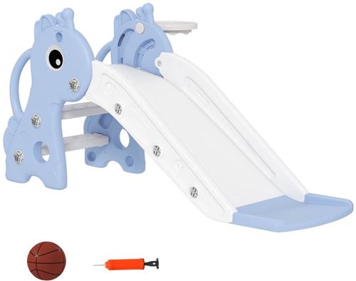 Merax 3-in-1 Kinderglijbaan Giraf  Met Klimtrap en Basketbalring + Bal  Voor Binnen  Blauw