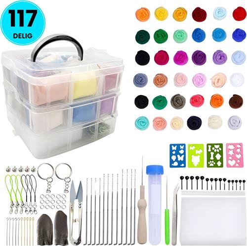 Somstyle Compleet Naaldvilten Pakket - 117-Delig - Viltwol - 36 Kleuren Wol - Vilt Naalden Starterset - Droogvilten