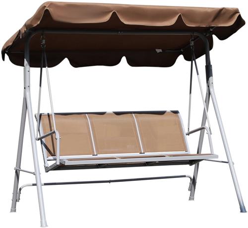 Tuinschommel - Schommelbank - Hangbank - 3 Persoons - Verstelbare Rugleuning - en Zonnescherm - Tuin of Terras - Bruin - 240kg Draagkracht - Ademend Textilene - Weerbestendig - Metalen Frame - Outdoor - 171x108x154 cm - voor Balkon