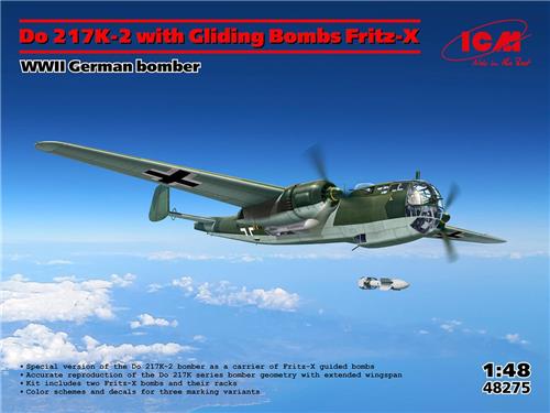 ICM Modelbouwpakket Vliegtuigen - 48275 Dornier Do 217K-2 met Fritz-X - WWII Duitse Bommenwerper - Propellervliegtuig Plastic - 1:48 - Modelbouw