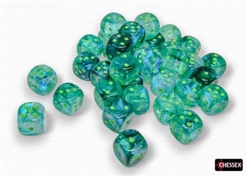 Chessex dobbelstenen Borealis 12mm d6 kelp lichtgroen Luminary set 36 stuks.